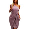 thumbnail image 1 of Dresses for Women 2023 One Shoulder Dresses for Women Sleeveless Sexy Solid Color Belted Mini Dress Slim Fitted Elegant Formal Cocktail Dresses, 1 of 7