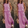 thumbnail image 1 of Dresses for Women 2023 Baeitkot Wedding Guest Dresses Casual Sleeveless O-Neck Solid Fork Opening Dress in Season Purple S Size, 1 of 7