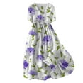 thumbnail image 1 of Dresses for Women 2024 Boho Floral Lapel Neck Button Casual A-Line Lace-Up Dress Vacation Beach Flowy Long Dress, 1 of 3