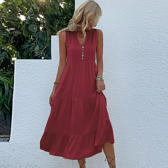 Dresses for Women 2024,Clearance Fashion Women's Spring, Summer And Autumn Casual One-shoulder Sleeveless Solid Color Dress
