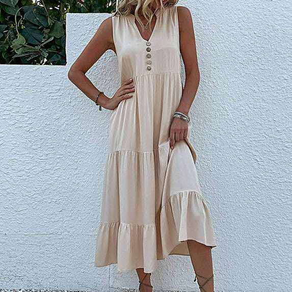 Dresses for Women 2024,Clearance Fashion Women's Spring, Summer And Autumn Casual One-shoulder Sleeveless Solid Color Dress