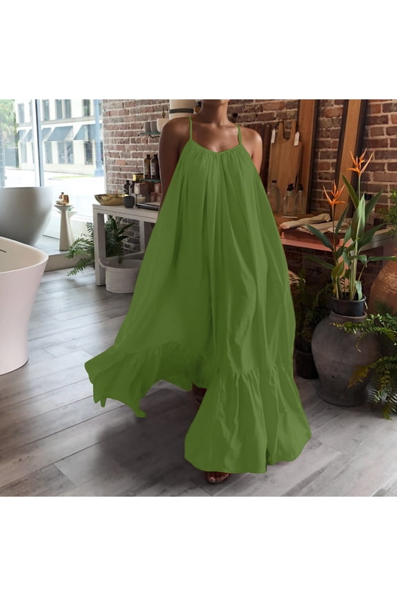 Dresses for Women Fashion Casual Solid Strap Dress Pocket Loose Backless Big Swing Dress