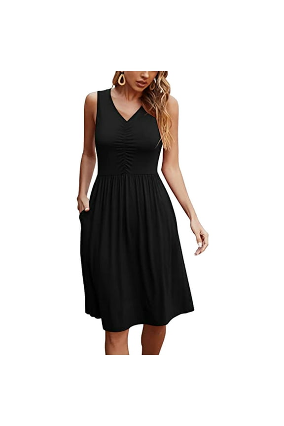 Dresses for Women 2025,Women's Sleeveless Loose Plain Dresses Casual Short Dress With Pockets Tie-Dye Rainbow Gradient Print Dress