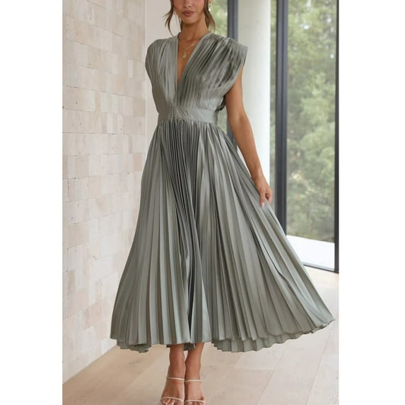 Tbopshirt Dresses for Women,Women's V-neck Loose Sleeveless Zippered Sleeveless Backless Dress