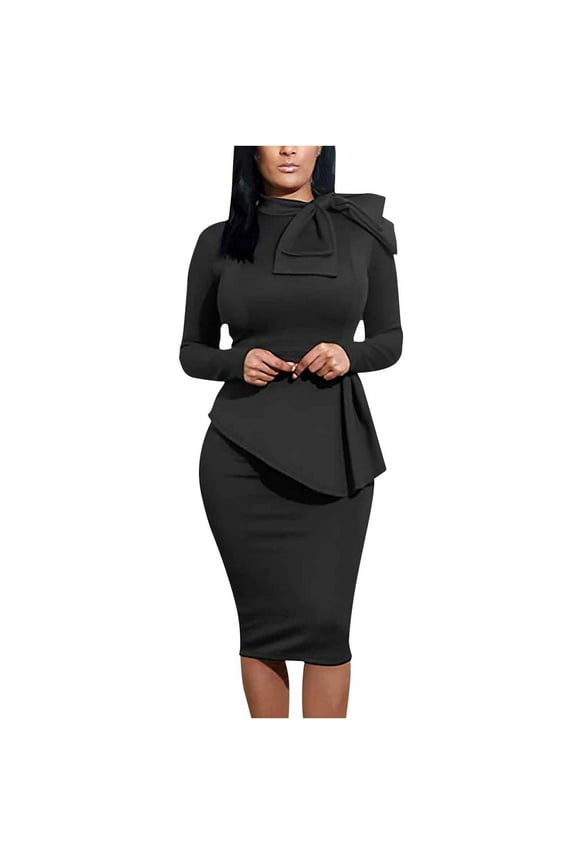 Dresses for Women 2024 Formal Bow Slim Fit Suit Dress Set Short Sleeve Wrap Work Dress