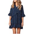 thumbnail image 1 of Dresses for Women 2024 Half Sleeve V Neck Mini Beach Dress Polka Dots Print Ruffle Hem Short Casual Summer Sundress, 1 of 6
