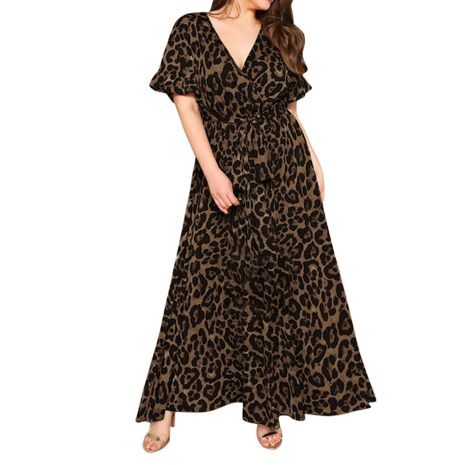 Dresses for Women 2024 Leopard Maxi Plus Size Wrap Deep V Neck Long