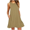 thumbnail image 1 of Dresses for Women 2024 Round Neck Summer Casual Pleated Ruffle Hem Knee Length Sleeveless Tank Dress with Pockets, 1 of 4