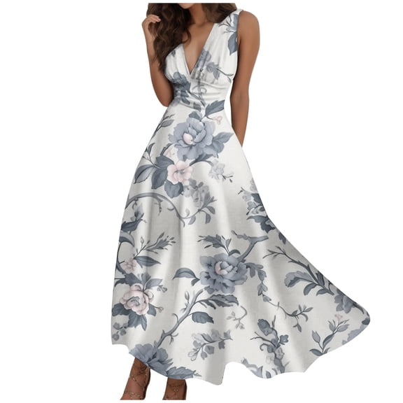 Dresses for Women 2024 Wedding Guest Fashion Spring and Summer Printed Sleeveless V Neck Side Zipper Style Womens Dresses Spring