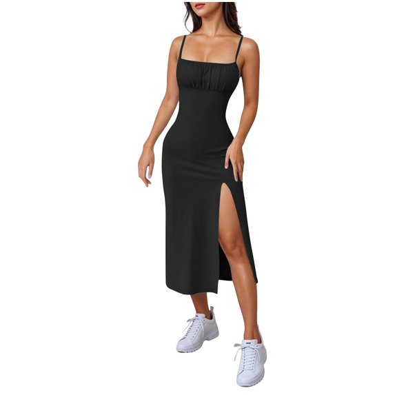 Dresses for Women 2025 Elegant Classy Summer Plus Size Pleated Dress Sexy Round Neck Sleeveless Solid Color Casual Comfortable All Occasion Wear