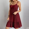 thumbnail image 1 of Dresses for Women 2025 Summer Saving, Ladies' Summer V-neck Strap Solid Color Dress(Wine,M), 1 of 9