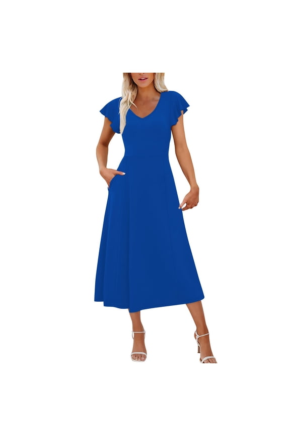 Dresses for Women 2026 Casual Spring Solid Color Lace Short Sleeved Round Neck Mid Length Dress A-Line Casual Loose T-Shirt Beach Sundress