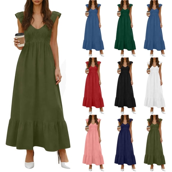 Dresses for Women 2026 Sleeveless Crew Neck Casual Dresses Empire Waist Maternity Dress Army Green L