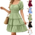 thumbnail image 1 of Dresses for Women 2026 Summer Off Shoulder Ruffle Mini Dress Casual A Line Dress Solid Ladies Short Dress, 1 of 10