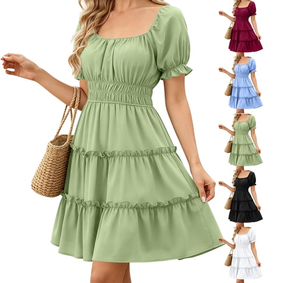 Dresses for Women 2026 Summer Off Shoulder Ruffle Mini Dress Casual A Line Dress Solid Ladies Short Dress