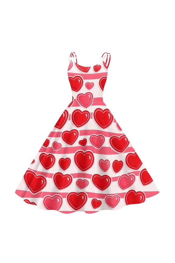 Dresses for Women 2026 Valentine's Day Floral Print Off-Shoulder Punk Retro Dress Red 2XL