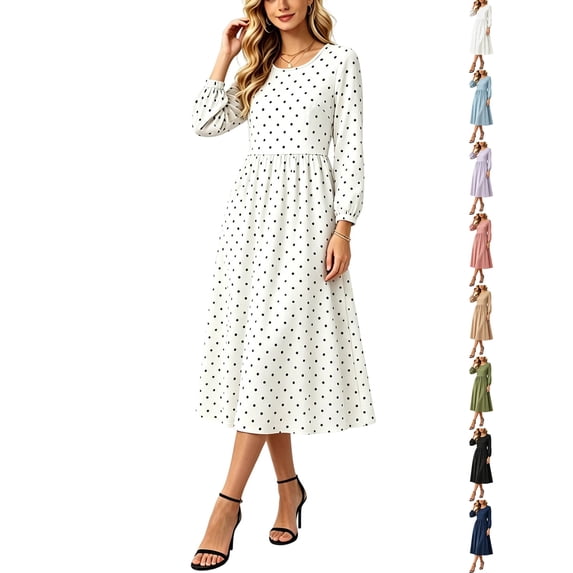 Dresses for Women 2026 Women's Round Neck Long Sleeve Dress, Casual Print All Season Dress, Polyester Spandex Dress