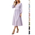 thumbnail image 1 of Dresses for Women 2026 Women's Round Neck Long Sleeve Dress, Casual Print All Season Dress, Polyester Spandex Dress, 1 of 5
