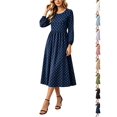 thumbnail image 1 of Dresses for Women 2026 Women's Round Neck Long Sleeve Dress, Casual Print All Season Dress, Polyester Spandex Dress, 1 of 5