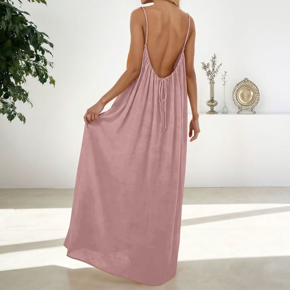 Dresses for Women Backless Cami Maxi Spaghetti Strap 2026 Summer Beach Vacation Clothes Swimsuit Coverup
