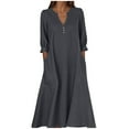 thumbnail image 1 of Dresses for Women Button V Neck 3/4 Sleeve Fall Dress Casual Beach Dress Sundress with Pockets, 1 of 4