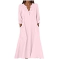 thumbnail image 1 of Dresses for Women Button V Neck 3/4 Sleeve Fall Dress Casual Beach Dress Sundress with Pockets, 1 of 4