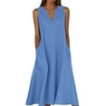 thumbnail image 1 of Dresses for Women Button V Neck Sleeveless Summer Dress Casual Loose Sundress with Pockets, 1 of 5