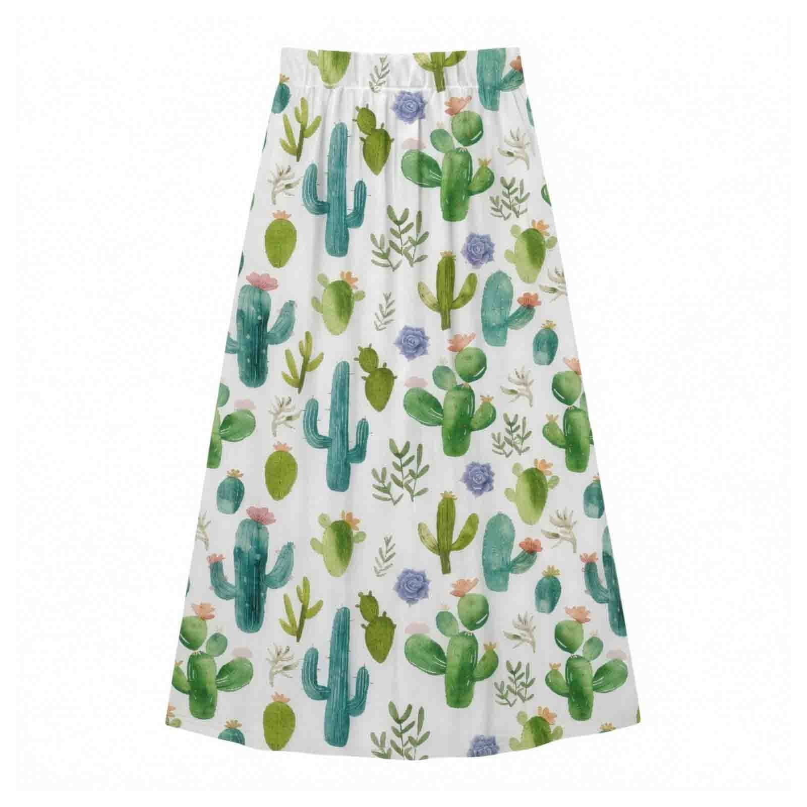 Dresses for Women Cartoon Cactus Print Elastic Waist A Line Maxi Dress ...