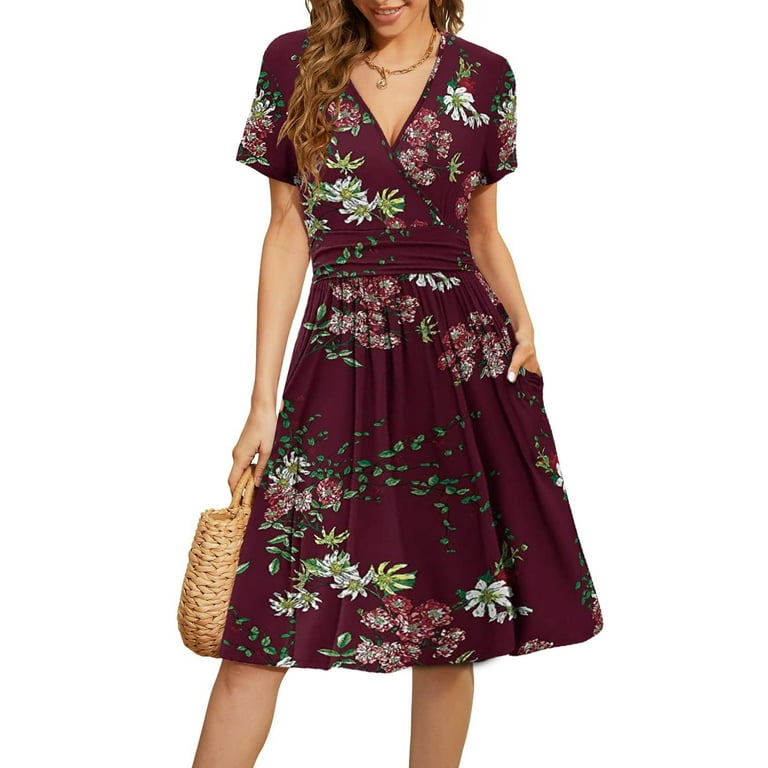 Women s V Neck Summer Dress 2023 Casual Party Dress with Pockets Walmart