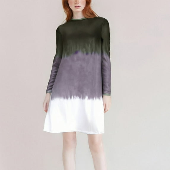 Women's Loose Dresses Fashion Women Round-Neck Long Sleeve Solid Color High Waist Shirt Dress