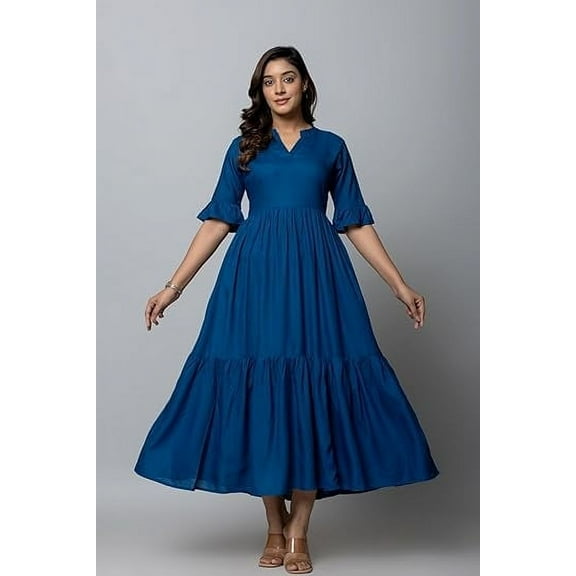 Dresses for Women Casual Maxi Dress Bell Sleeve All Season Blue