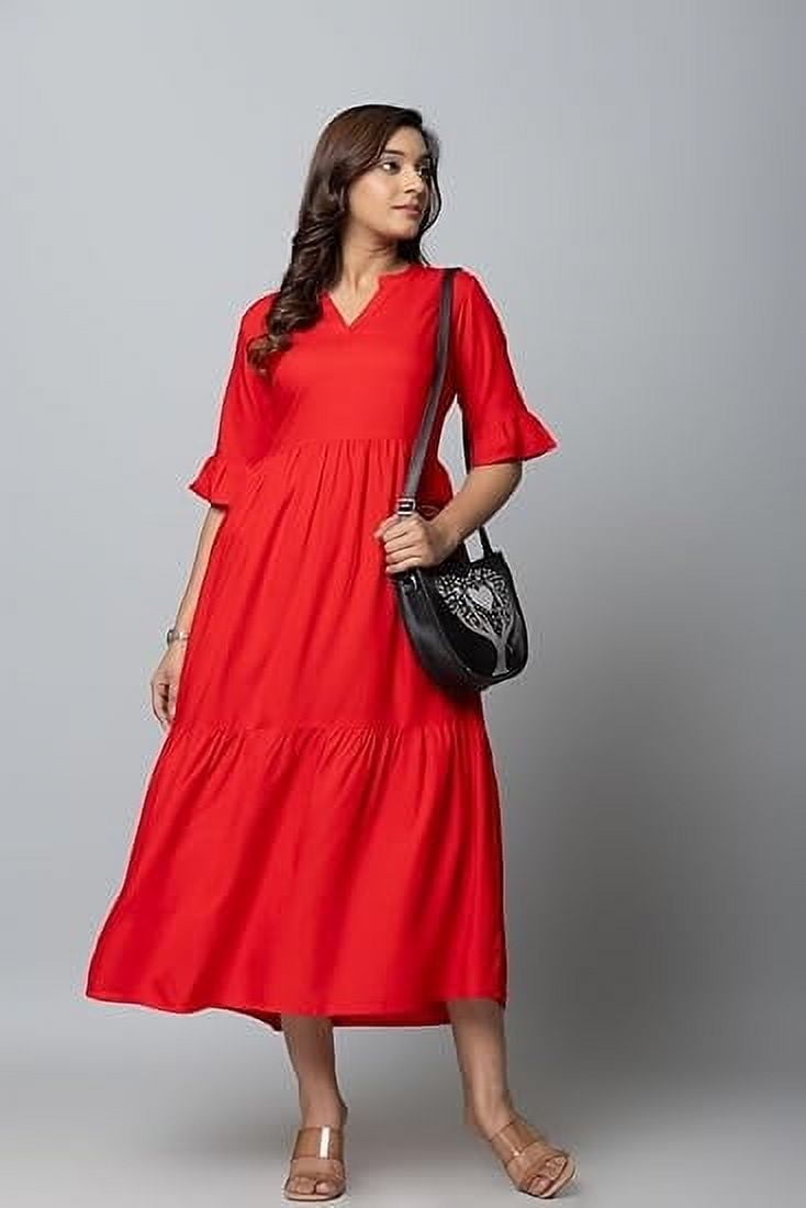 Dresses for Women Casual Maxi Dress Bell Sleeve All Season Red