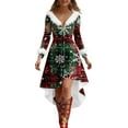 thumbnail image 1 of Dresses for Women Christmas Print V Neck Fringed Long Sleeved Fashion Casual Dress, 1 of 5