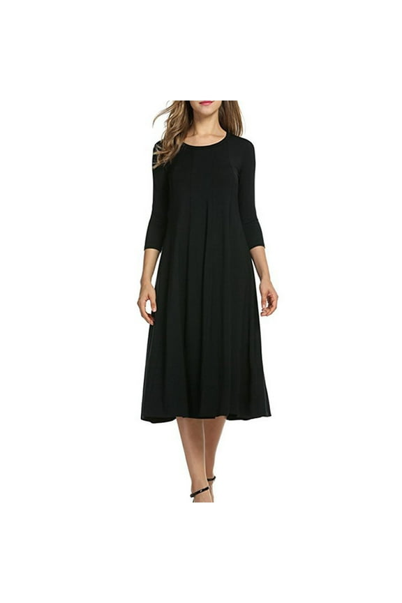 Dresses for Women Crew Neck Fashion Casual Long Sleeve Womens Round Neck Solid Color Dress