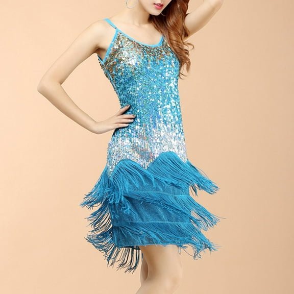 Dresses for Women Dgankt Women Tassel Formal Dress Sequin Strap Latin Dance Dress Mini Elegant Evening Prom Party Club Dance Gown
