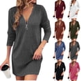 thumbnail image 1 of Dresses for Women Fall Dress Women's Knit Dress with Puff Sleeves for Fall & Winter - Round Neck Casual Tunic Dress Ndbuld ,Dark Gray,M, 1 of 4