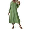 thumbnail image 1 of Dresses for Women Fall Plus Size V-Neck Solid Color Casual Pocket Long Dress(Green M), 1 of 8