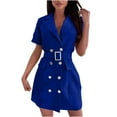 thumbnail image 1 of Dresses for Women Fashion Summer Dress for Suit Lace Up Lapel Button Solid Color Dress, Blue XL on Clearance, 1 of 5