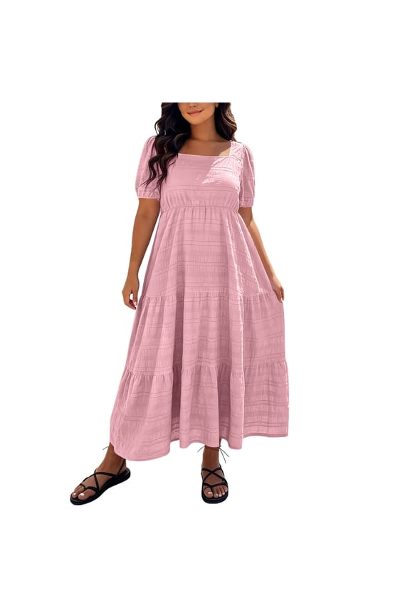 Dresses for Women Jerdar Plus Size Dresses for Women Summer Casual Short Sleeve Long Wrap Waist Dress Flowy Maxi Beach Dresses XL