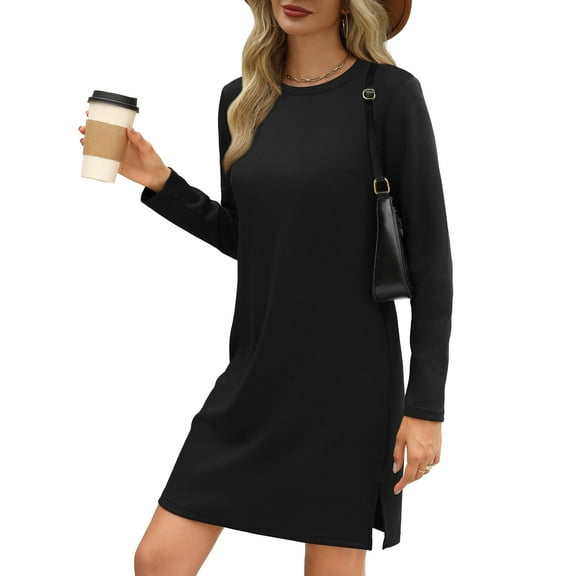 Dresses for Women Long Sleeve Crewneck Casual Dresses Fall Fashion Knit Midi Dresses