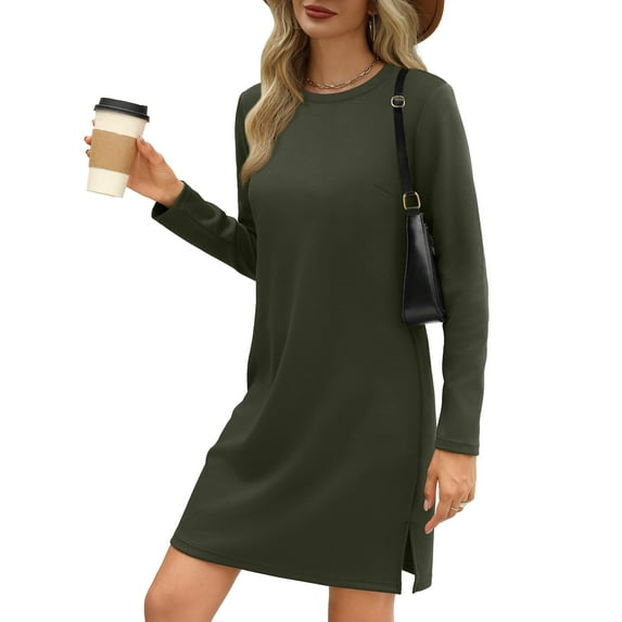 Dresses for Women Long Sleeve Crewneck Casual Dresses Fall Fashion Knit Midi Dresses