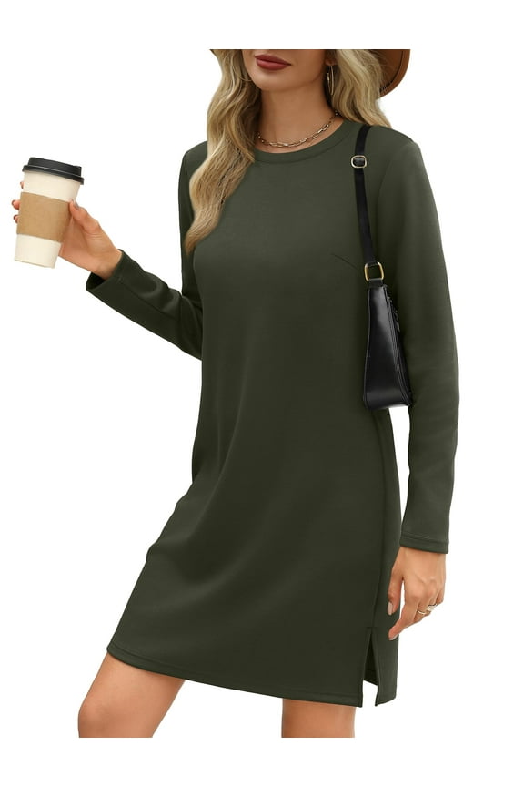 Dresses for Women Long Sleeve Crewneck Casual Dresses Fall Fashion Knit Midi Dresses
