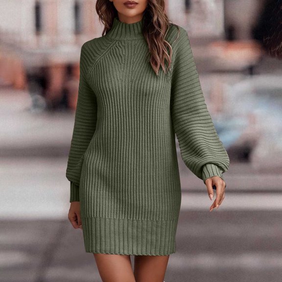 Dresses for Women Long Sleeve New Fashion Women Summer Casual Solid Dressround Neck Long Sleeve Loose Dress Style B-74 Army Green XL