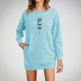 thumbnail image 1 of Dresses for Women Long Sleeve Plus Size Hooded Long Sleeved Round Neck Pocket Winter Printed Dress Light Blue 3XL, 1 of 5
