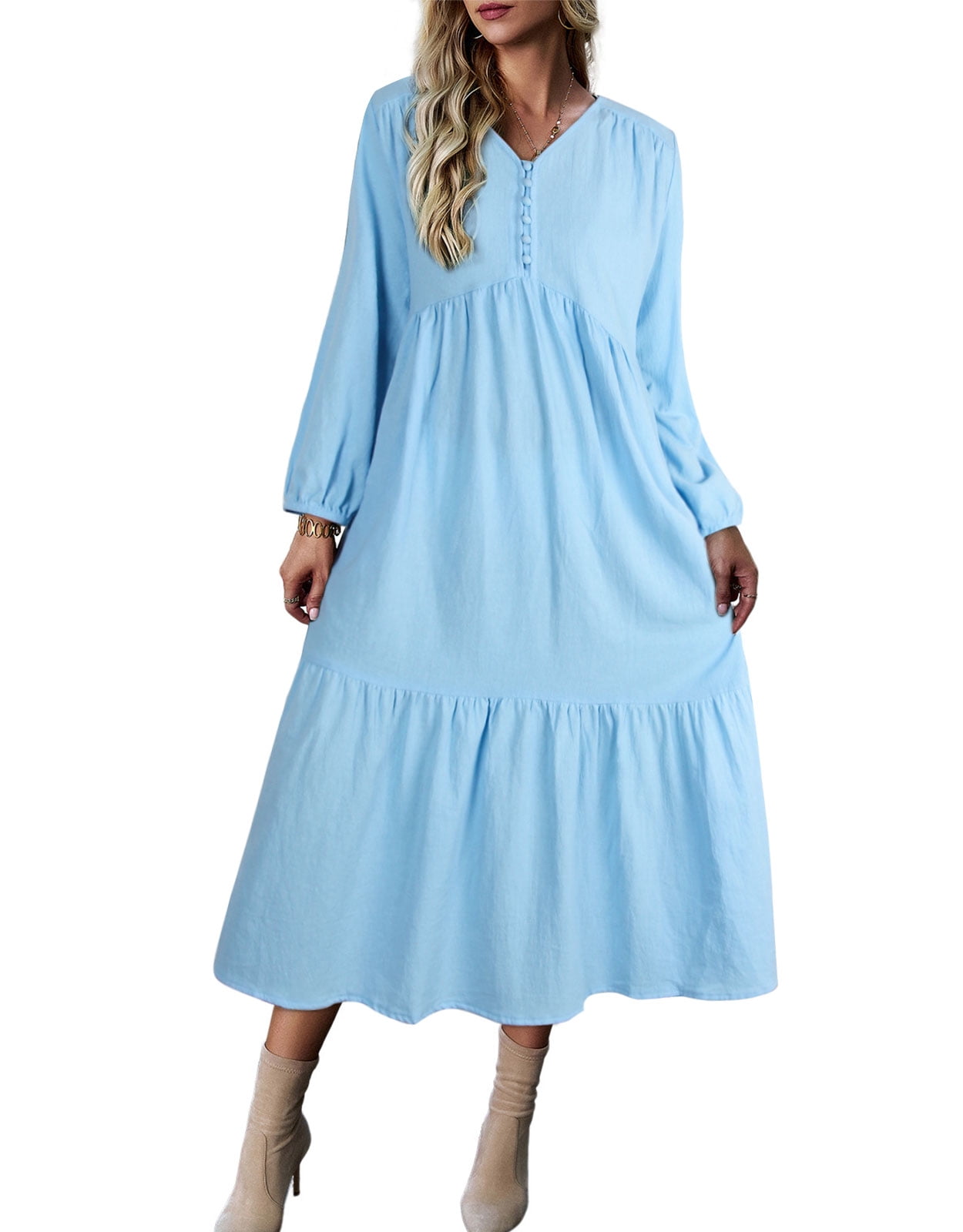 Dresses for Women Long Sleeve Womens Dresses Solid Color Maxi Dress ...