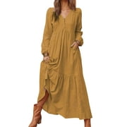 Dresses for Women Long Sleeve Womens Dresses Solid Color Maxi Dress Alsol Lamesa