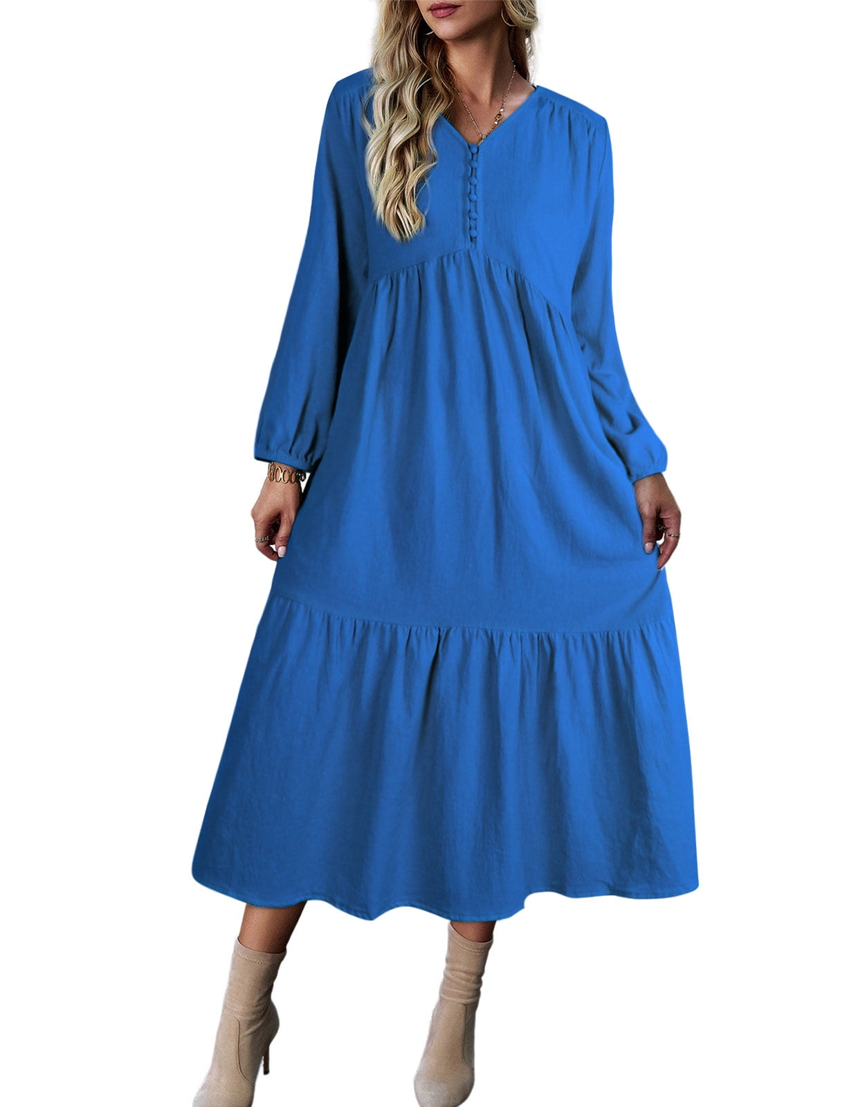 Dresses for Women Long Sleeve Womens Dresses Solid Color Maxi Dress ...