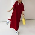 thumbnail image 1 of Dresses for Women Loose Casual Solid Color Short Sleeved T Shirt Dress Sun Dress Red L, 1 of 4
