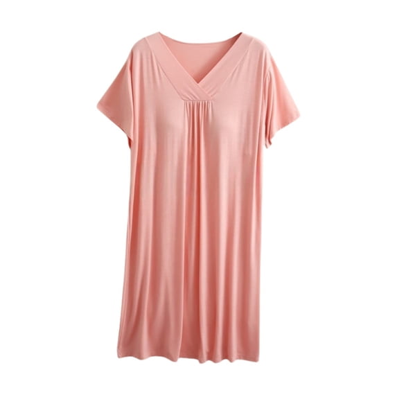 Dresses for Women Loose Fit Womens Nightgown Fitness Short Sleeve Tops V-Neck Casual Women's Nightgowns & Sleepshirts Orange