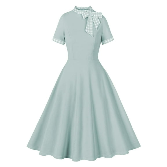 Dresses for Women Oversized Solid Color Crew Neck Mid-Length Dress Casual Slim Fit Short Sleeve Beach Dress